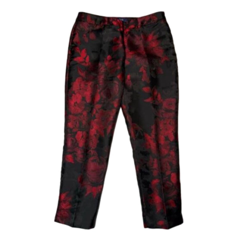 2/$30 RSVP byTalbots Painted Floral Chatham Ankle Pants Red on Black Sz10P #2268